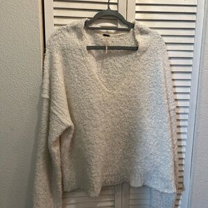 Free People Cream V-Neck Sweater